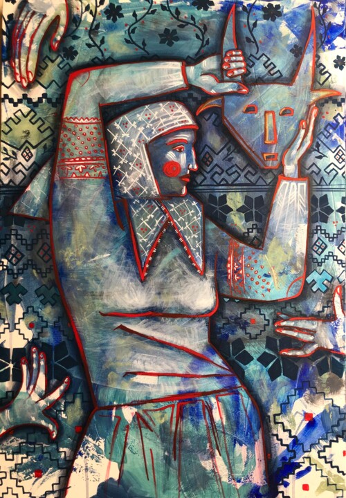 Pintura titulada "“GOAT MASK” Ukraini…" por Yuliia Chaika, Obra de arte original, Acrílico