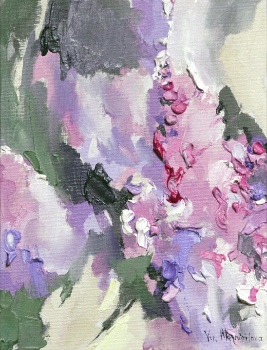 Painting titled "Lilac" by Yuliia Meniailova, Original Artwork, Oil Mounted on Cardboard