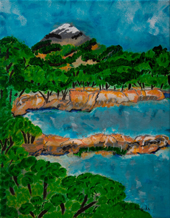 Peinture intitulée "Lonely Mountain" par Yuliia Kovalska, Œuvre d'art originale, Acrylique