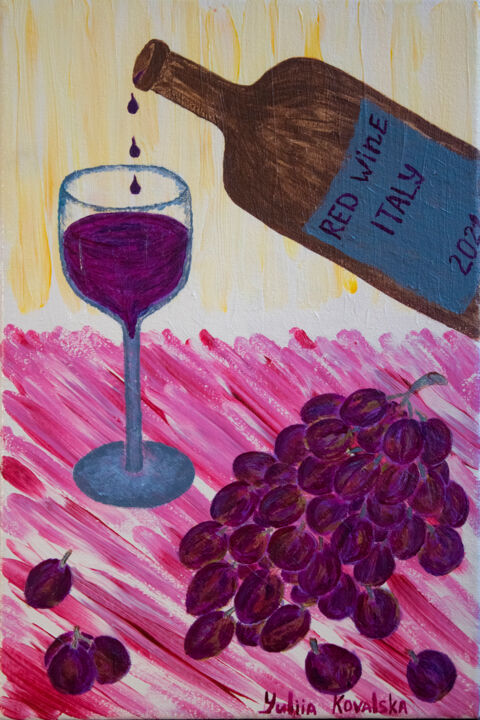 Картина под названием "Italian red wine" - Yuliia Kovalska, Подлинное произведение искусства, Акрил