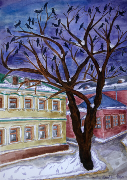 Painting titled "Morning twitter" by Yuliia Kovalska, Original Artwork, Watercolor