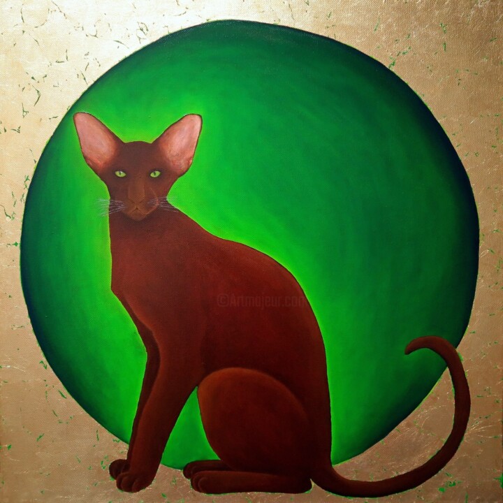 Malarstwo zatytułowany „Chocolate cat” autorstwa Yuliia Ustymenko, Oryginalna praca, Olej Zamontowany na Drewniana rama noszy