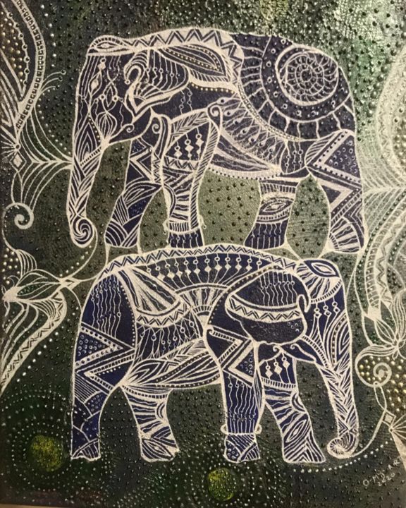 Картина под названием "Elephant" - Yulik Moore, Подлинное произведение искусства, Акрил Установлен на Деревянная рама для но…