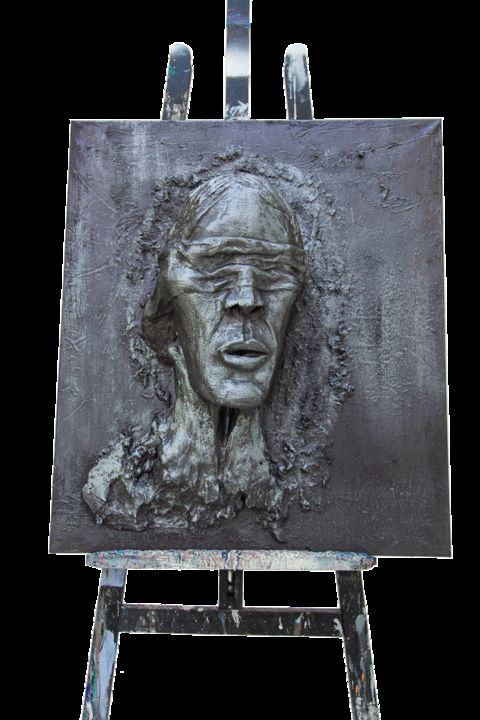 Sculpture titled "I don't want to see" by Yuliya Belan, Original Artwork, Cement