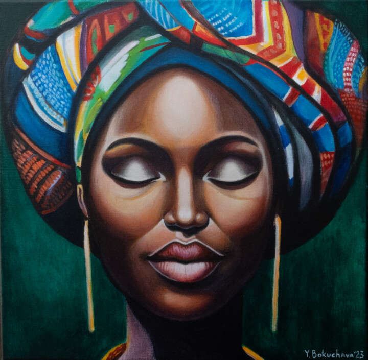 Peinture intitulée "African Woman" par Yuliya Bokuchava, Œuvre d'art originale, Acrylique