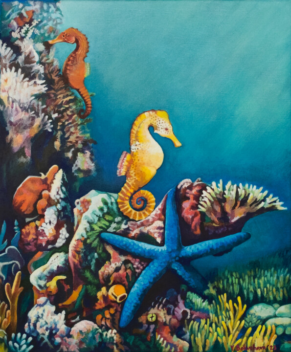 Painting titled "Seahorse" by Yuliya Bokuchava, Original Artwork, Acrylic