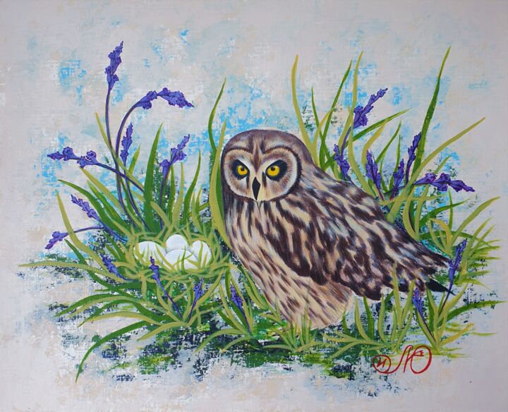 Peinture intitulée "Owl Painting Bird N…" par Yuliya Illarionova, Œuvre d'art originale, Acrylique