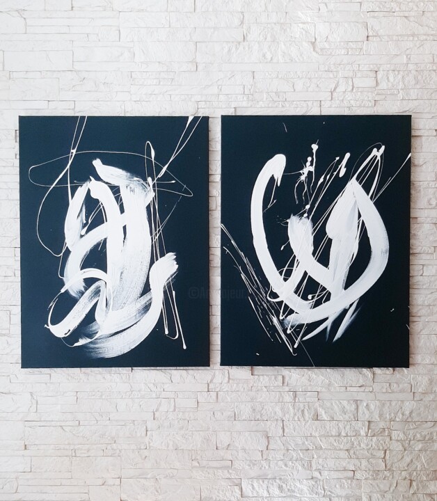 Painting titled "Versus (diptych)" by Yuliya Nemchenko, Original Artwork, Acrylic Mounted on Wood Stretcher frame