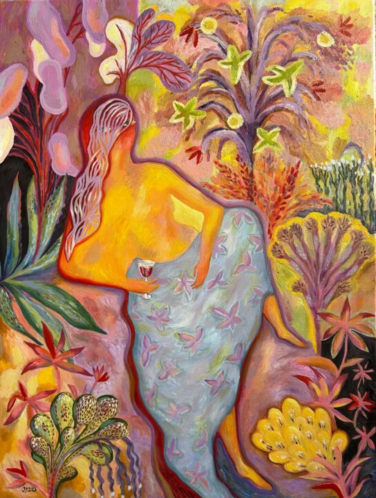 Peinture intitulée "Relax with a Glass…" par Yuliya Pochynok (JJ Julia), Œuvre d'art originale, Huile Monté sur Châssis en b…
