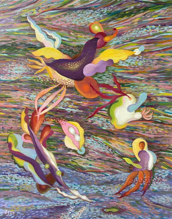 Peinture intitulée "Evening Flight." par Yuliya Pochynok (JJ Julia), Œuvre d'art originale, Huile Monté sur Châssis en bois