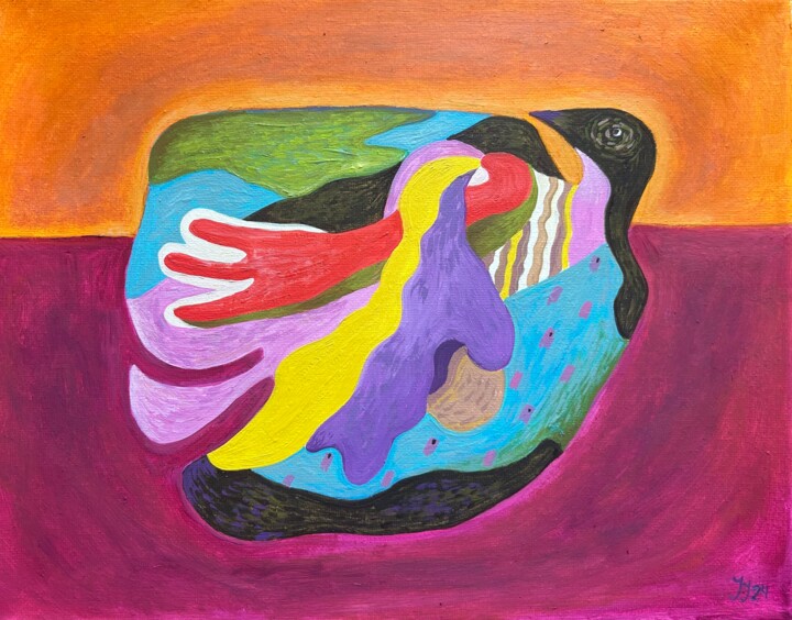 Malarstwo zatytułowany „The Evening Bird.” autorstwa Yuliya Pochynok (JJ Julia), Oryginalna praca, Olej Zamontowany na Drewn…
