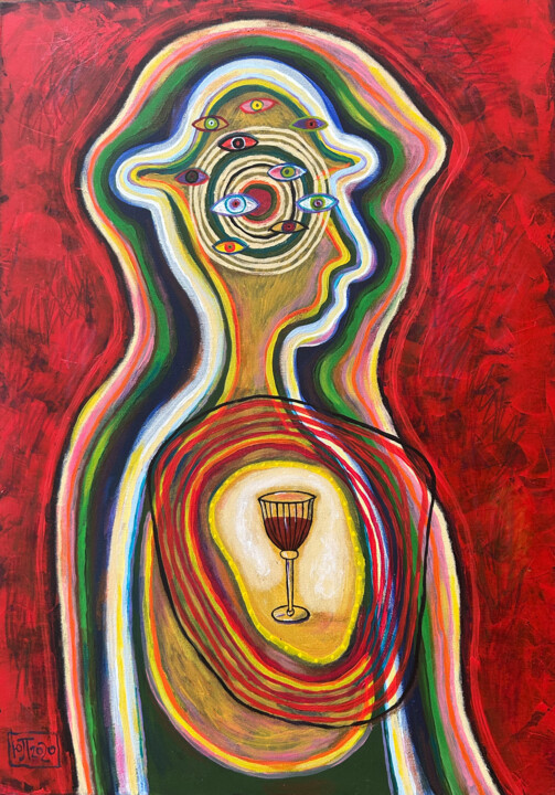 Painting titled "Wine is in My Heart." by Yuliya Pochynok (JJ Julia), Original Artwork, Acrylic Mounted on Wood Stretcher fr…