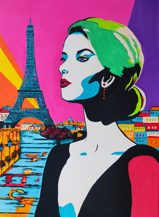 Malarstwo zatytułowany „Parisian pop art” autorstwa Yuliya Zhuk, Oryginalna praca, Akryl Zamontowany na Drewniana rama noszy