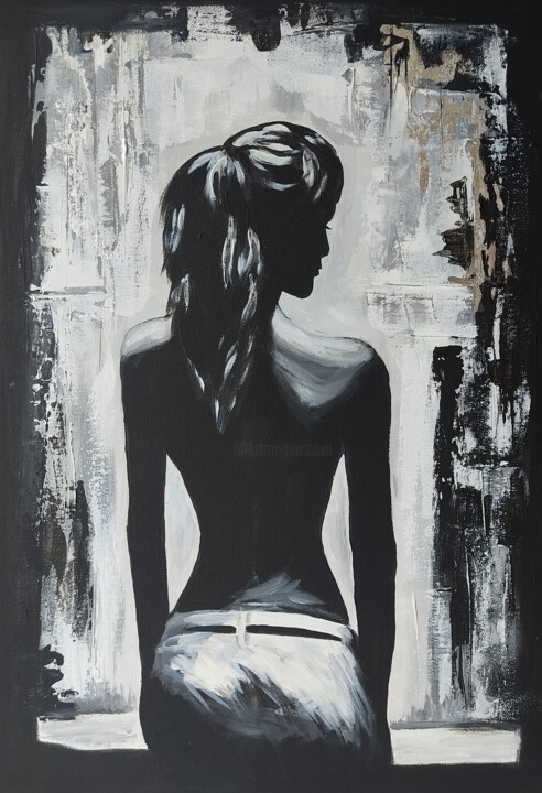 Painting titled "Looking out into th…" by Yuliya Zhuk, Original Artwork, Acrylic Mounted on Wood Stretcher frame