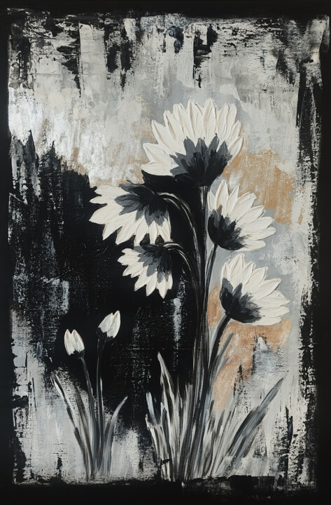 Schilderij getiteld "Flowers" door Yuliya Zhuk, Origineel Kunstwerk, Acryl Gemonteerd op Frame voor houten brancard