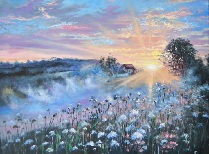 Malarstwo zatytułowany „Foggy Morning” autorstwa Yuliya Trubacheva, Oryginalna praca, Olej