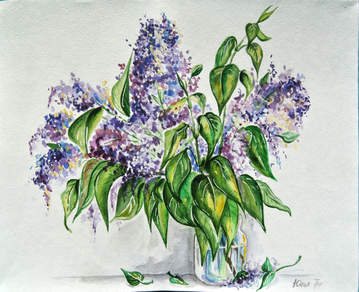 Картина под названием "Lilac Bouquet" - Yuliya Trubacheva, Подлинное произведение искусства, Акварель