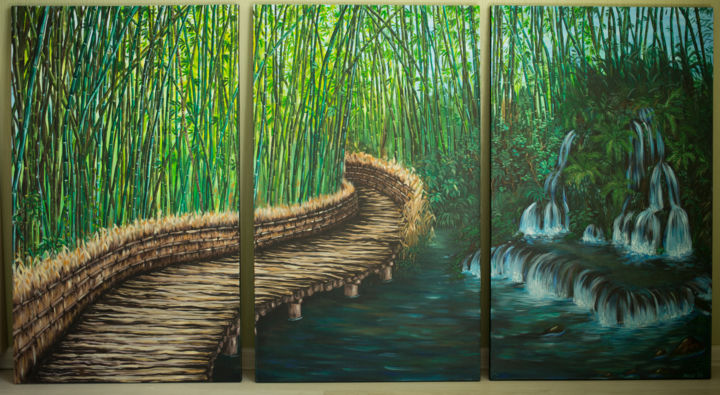 Peinture intitulée "Bamboo Mirage" par Yuliya Trubacheva, Œuvre d'art originale, Acrylique