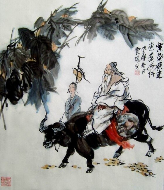Malarstwo zatytułowany „国画作品：紫气东来，逍遥西行” autorstwa 云阳 王, Oryginalna praca, Olej