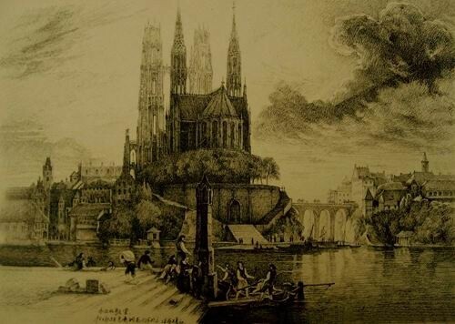 绘画 标题为“钢笔画：水边的教堂” 由云阳 王, 原创艺术品, 油