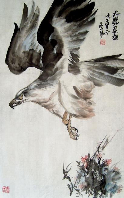 绘画 标题为“国画花鸟：大鹏展翅” 由云阳 王, 原创艺术品, 油