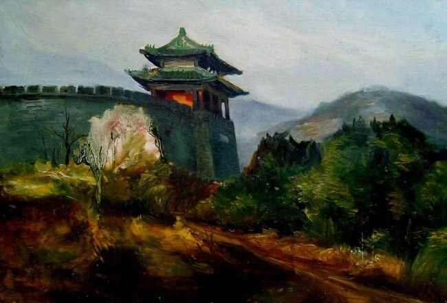 제목이 "油画：西山古城"인 미술작품 云阳 王로, 원작, 기름