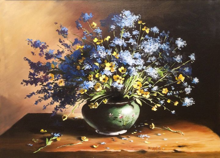 Schilderij getiteld "Полевые цветы" door Iurii Cherniak, Origineel Kunstwerk, Olie
