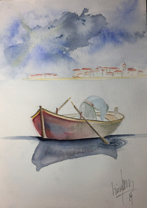 Schilderij getiteld "fisherman" door Yūrei, Origineel Kunstwerk, Aquarel