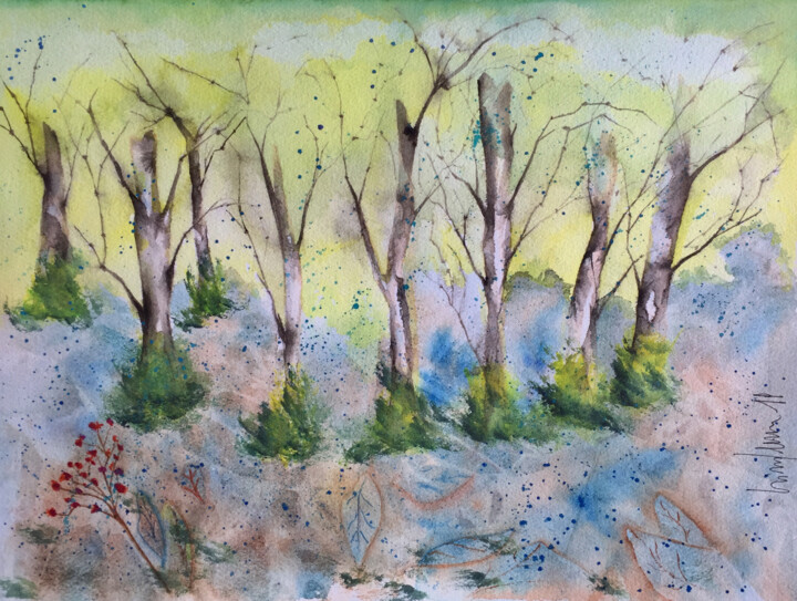 Painting titled "Gli alberi" by Yūrei, Original Artwork, Watercolor