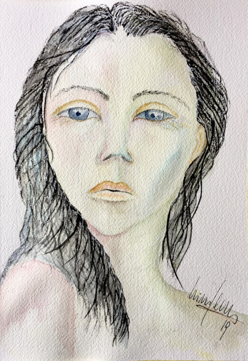 Painting titled "She" by Yūrei, Original Artwork, Watercolor