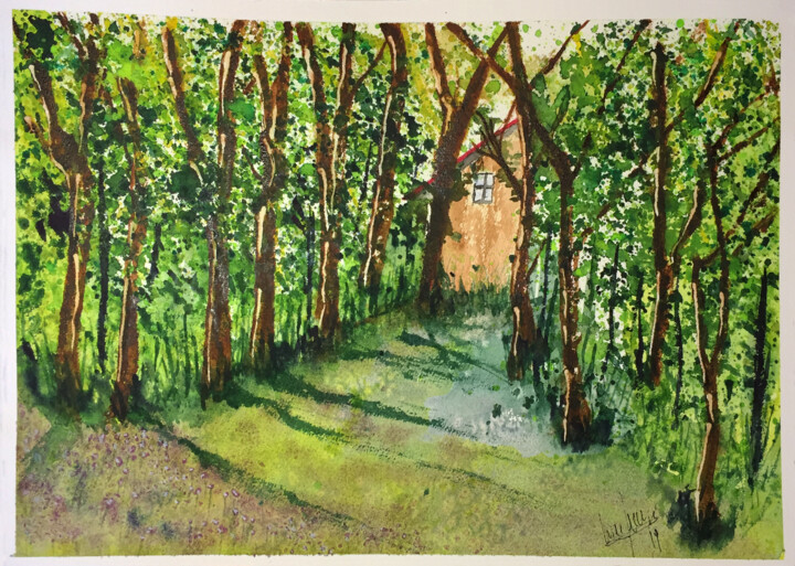 Painting titled "Nel bosco" by Yūrei, Original Artwork, Watercolor