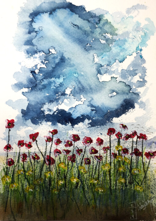 Painting titled "Il campo" by Yūrei, Original Artwork, Watercolor
