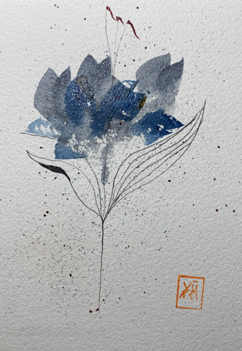 Pintura titulada "Abstract flower 1" por Yūrei, Obra de arte original, Acuarela