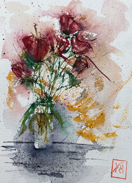 Картина под названием "Abstract bouquet 1" - Yūrei, Подлинное произведение искусства, Акварель