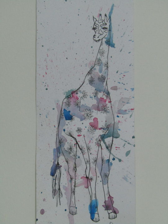 Pittura intitolato "jirafa ilussion" da Yuri Marisol, Opera d'arte originale, Acquarello
