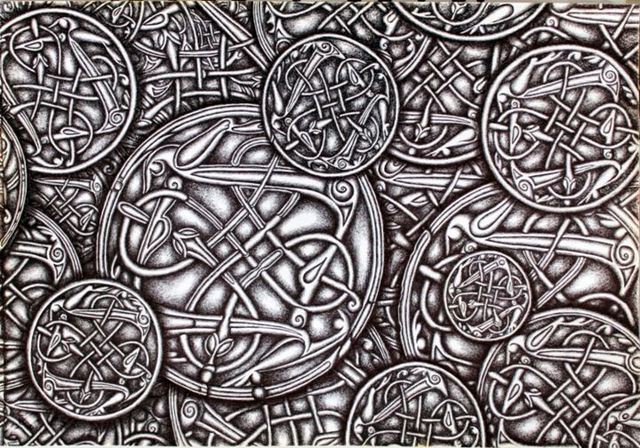 Drawing titled "The Celts" by Yuri Uvarov, Original Artwork, Ballpoint pen