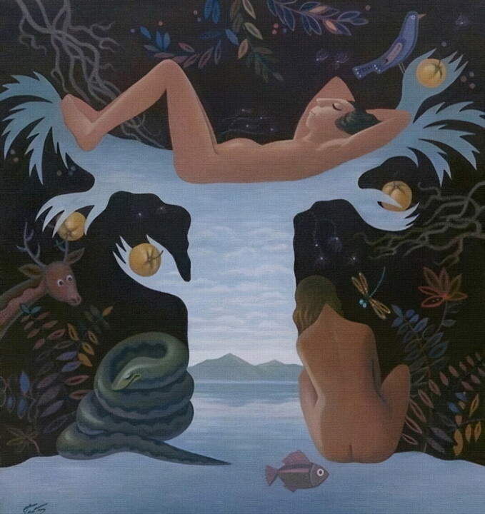 Pintura intitulada "Eden" por Yuri Tabachnik, Obras de arte originais, Óleo Montado em Armação em madeira