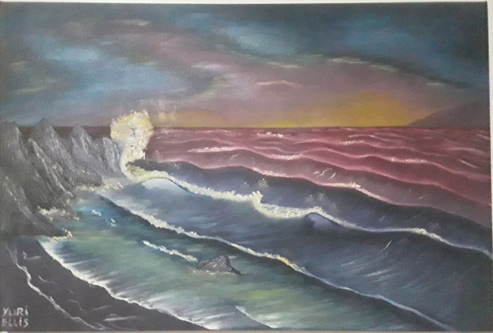 Pintura intitulada "beach waves" por Yuri Ellis, Obras de arte originais, Óleo
