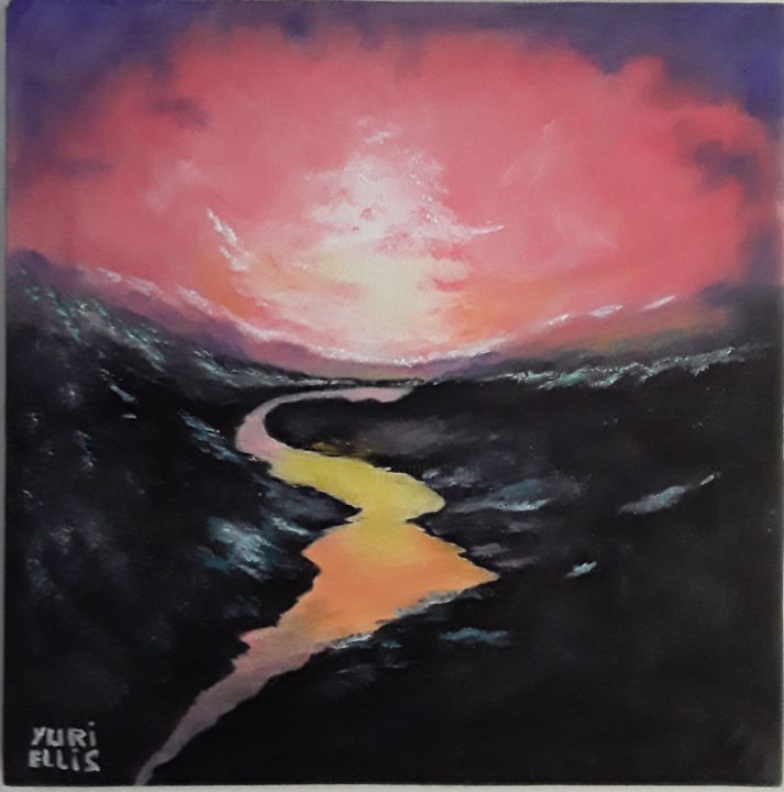 Painting titled "Scarlet Sunset" by Yuri Ellis, Original Artwork, Oil