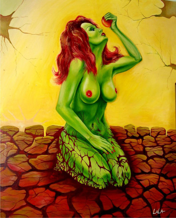 Painting titled "Paradise Apple" by Yuri Lala, Original Artwork, Oil