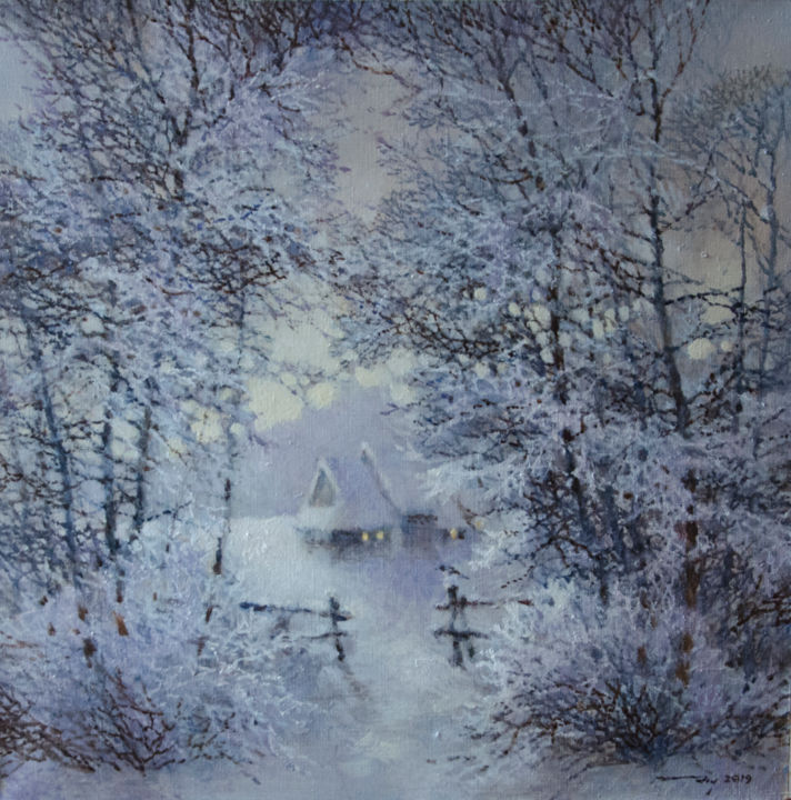 Painting titled "Winter" by Juri Makarenko, Original Artwork, Oil