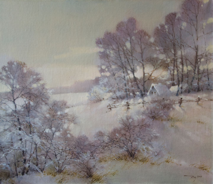 Peinture intitulée "Winter evening" par Juri Makarenko, Œuvre d'art originale, Huile