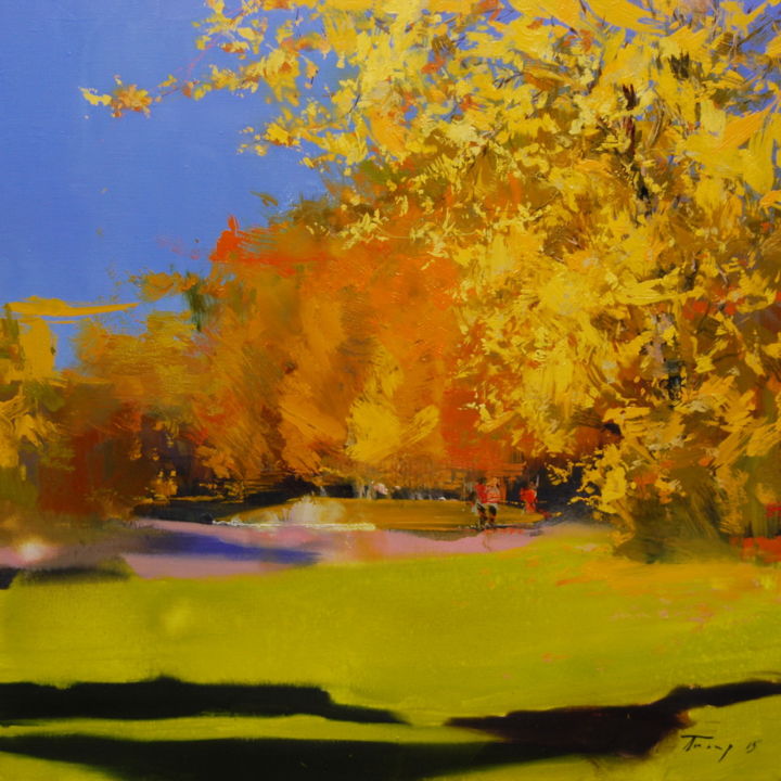 Malerei mit dem Titel "Golden Landscape Pa…" von Yuri Pysar, Original-Kunstwerk, Öl