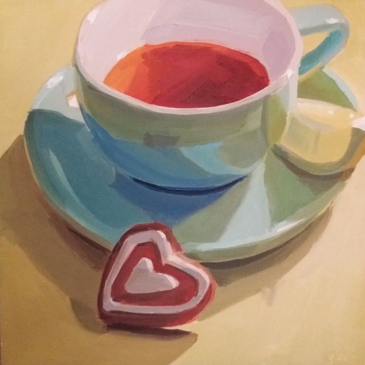 Painting titled "Lemon Tea and Cookie" by Yuri Tayshete, Original Artwork, Oil