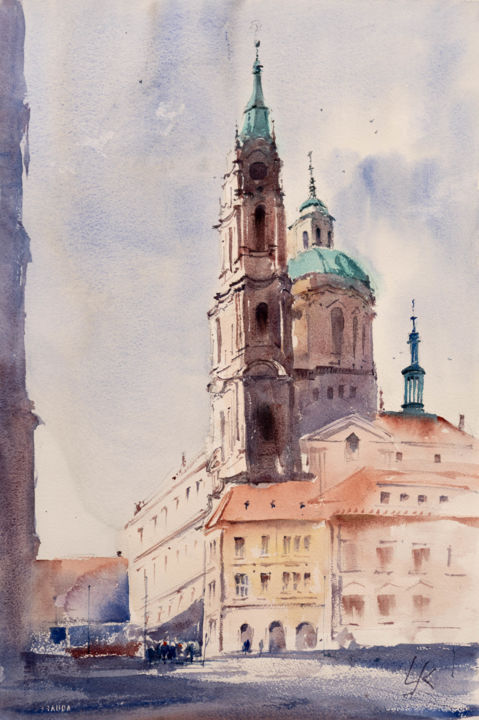 Malerei mit dem Titel "Prague - St. Nichol…" von Yuriy Kraft, Original-Kunstwerk, Aquarell