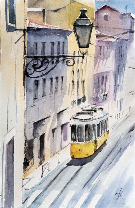 Malerei mit dem Titel "Lisbon, Portugal" von Yuriy Kraft, Original-Kunstwerk, Aquarell