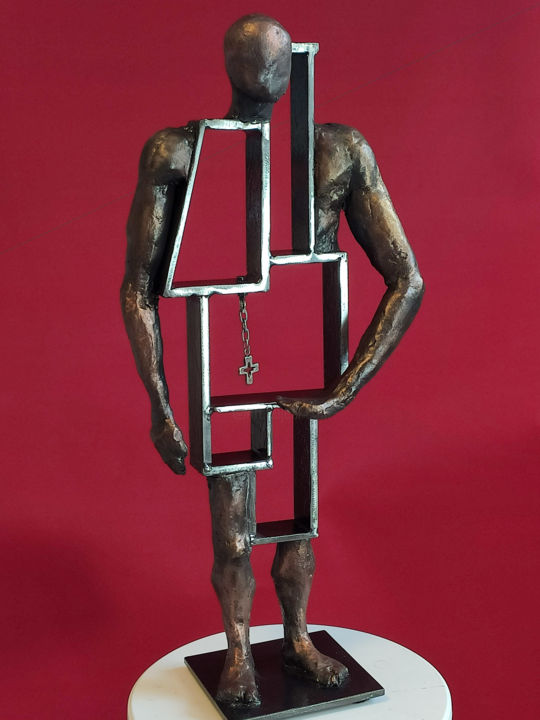 Skulptur mit dem Titel "***Many-Sided Man***" von Yuriy Kraft, Original-Kunstwerk, Metalle