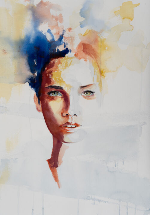 Pintura intitulada "***DIANA***" por Yuriy Kraft, Obras de arte originais, Aquarela