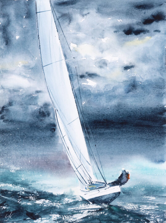 Painting titled "***Storm***" by Yuriy Kraft, Original Artwork, Watercolor