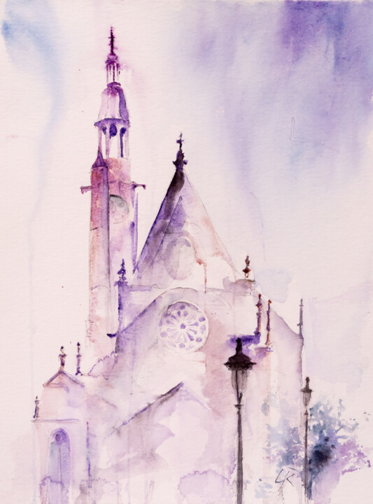 Ζωγραφική με τίτλο "***Paris, Cathedral…" από Yuriy Kraft, Αυθεντικά έργα τέχνης, Ακουαρέλα
